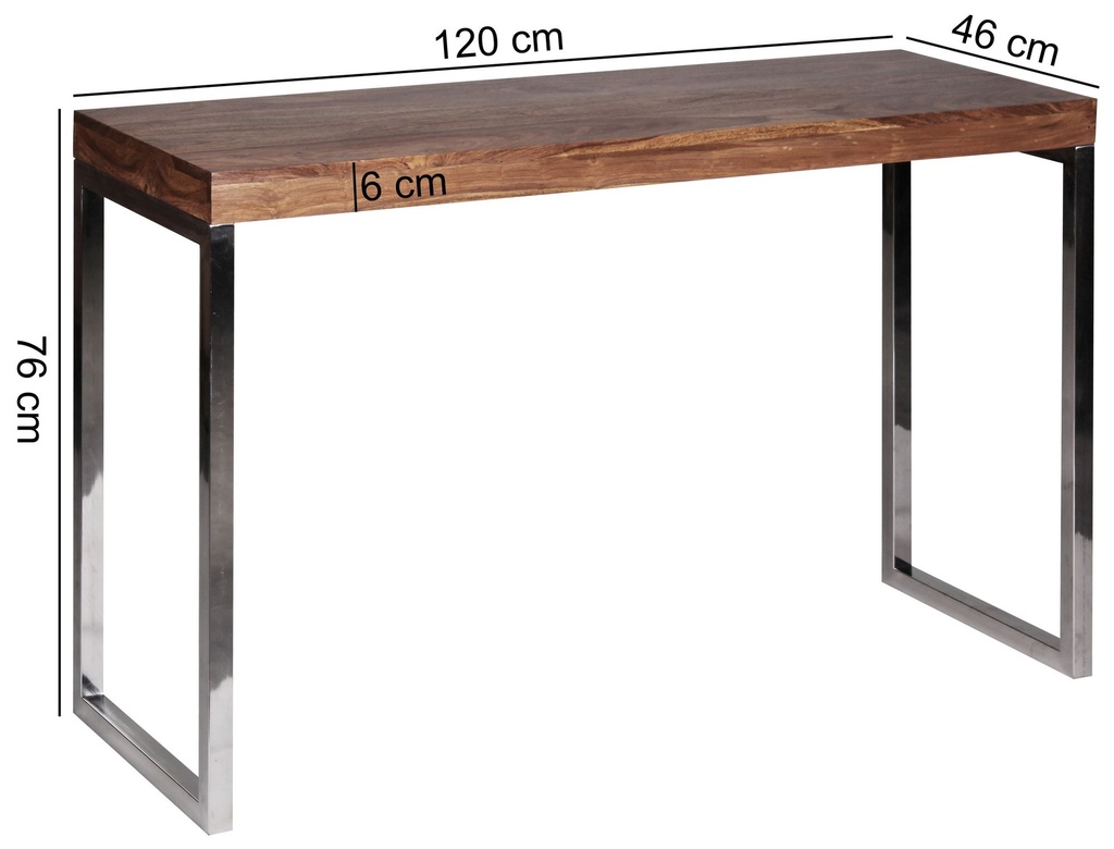 Table console GUNA, console en bois massif de Sesham avec pieds en métal_03