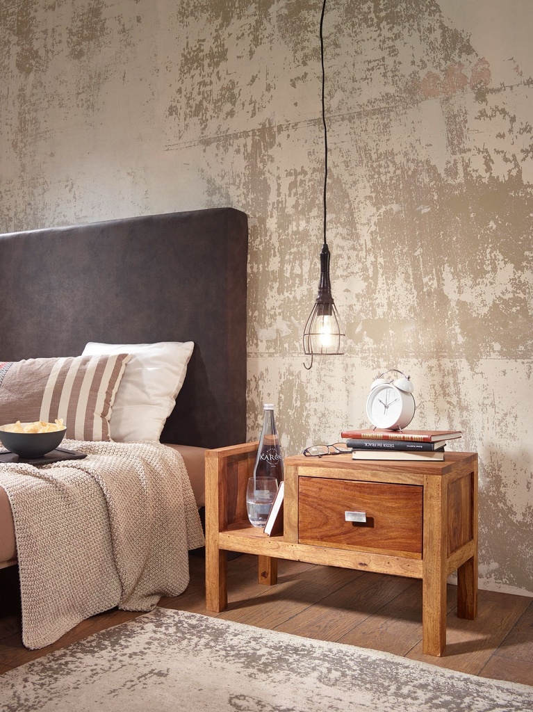 Table de chevet MUMBAI en bois de Sesham massif tiroir de 40 cm de haut avec étagère à journaux_02