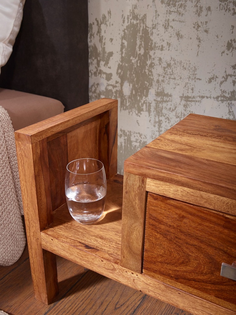 Table de chevet MUMBAI en bois de Sesham massif tiroir de 40 cm de haut avec étagère à journaux_05