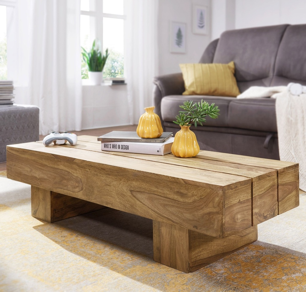 Table basse SIRA en bois d'acacia massif 120 cm de large, style maison de campagne marron foncé_01