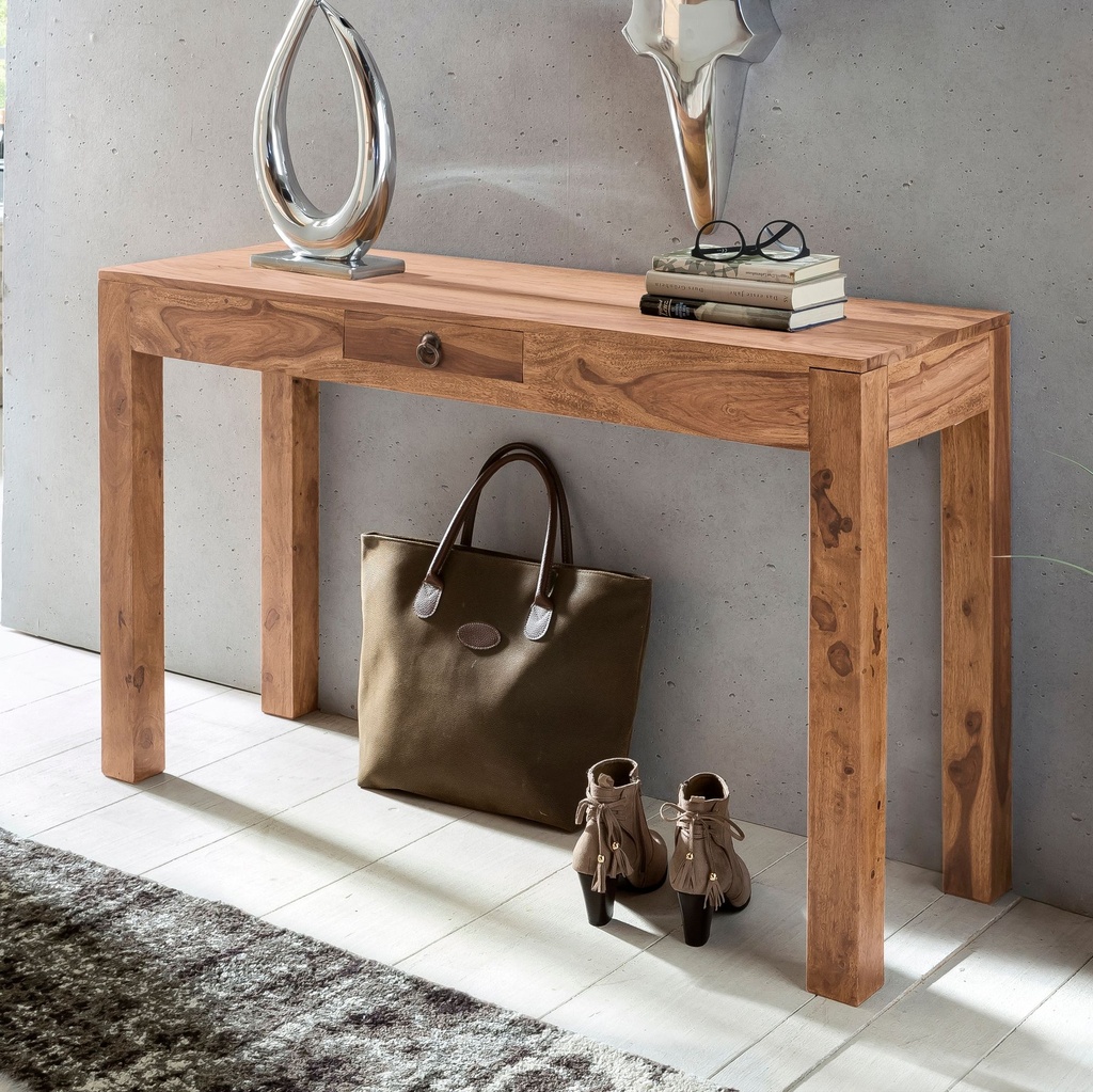 Table console MUMBAI console en bois d'acacia massif avec 1 tiroir 120 x 40 cm style maison de campagne_01