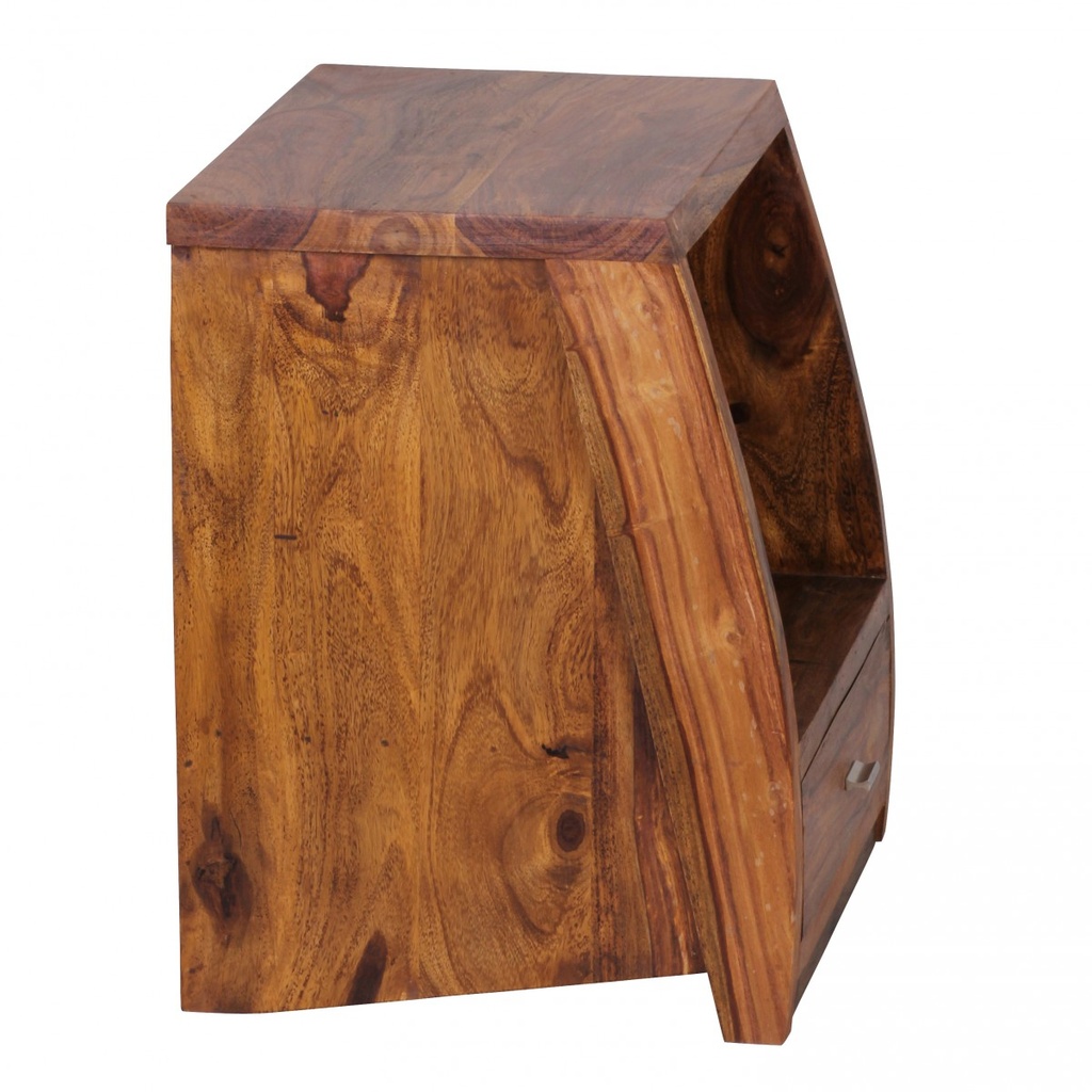 Table de chevet MUMBAI bois de Sesham massif 53 cm 1 étagère à tiroirs, style maison de campagne bois véritable_07