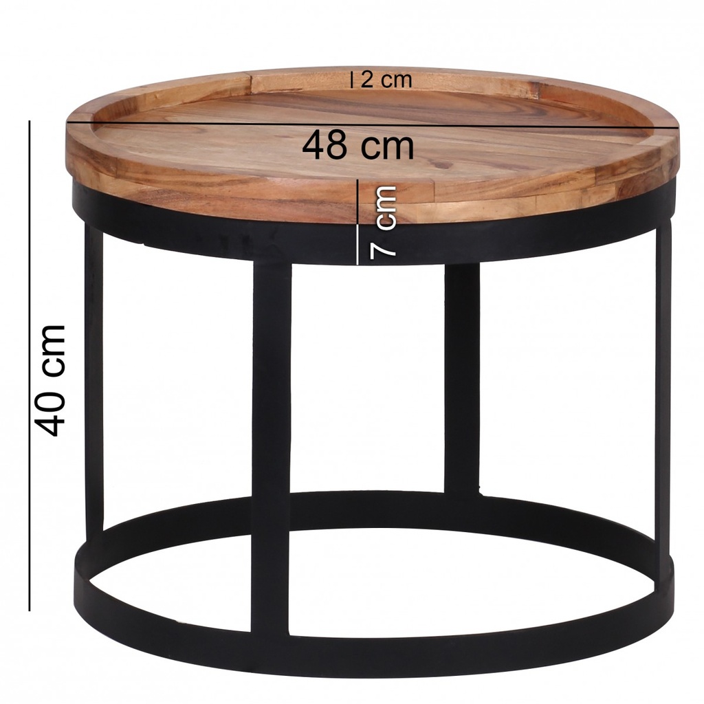 Set de 2 tables d'appoint AKOLA en bois massif d'acacia style maison de campagne table d'appoint structure en métal bois naturel_04