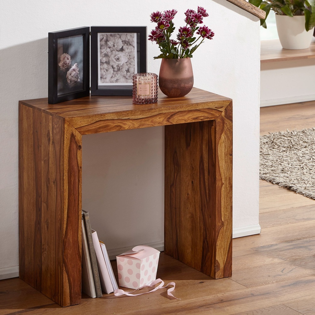 Table d'appoint MUMBAI en bois de Sesham massif 60 x 35 cm, design style maison de campagne marron foncé_01