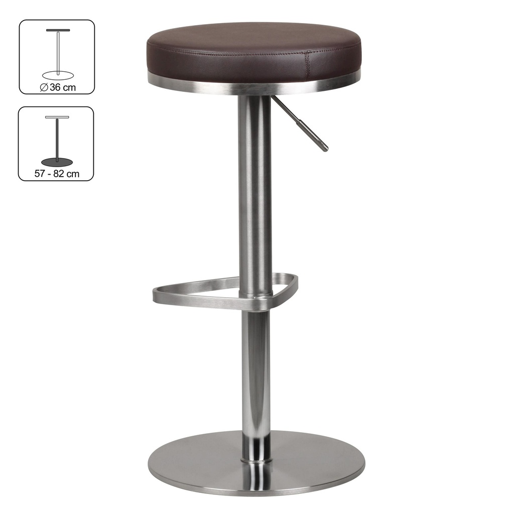 Tabouret de bar marron en acier inoxydable réglable en hauteur hauteur d'assise 57 - 82 cm_02