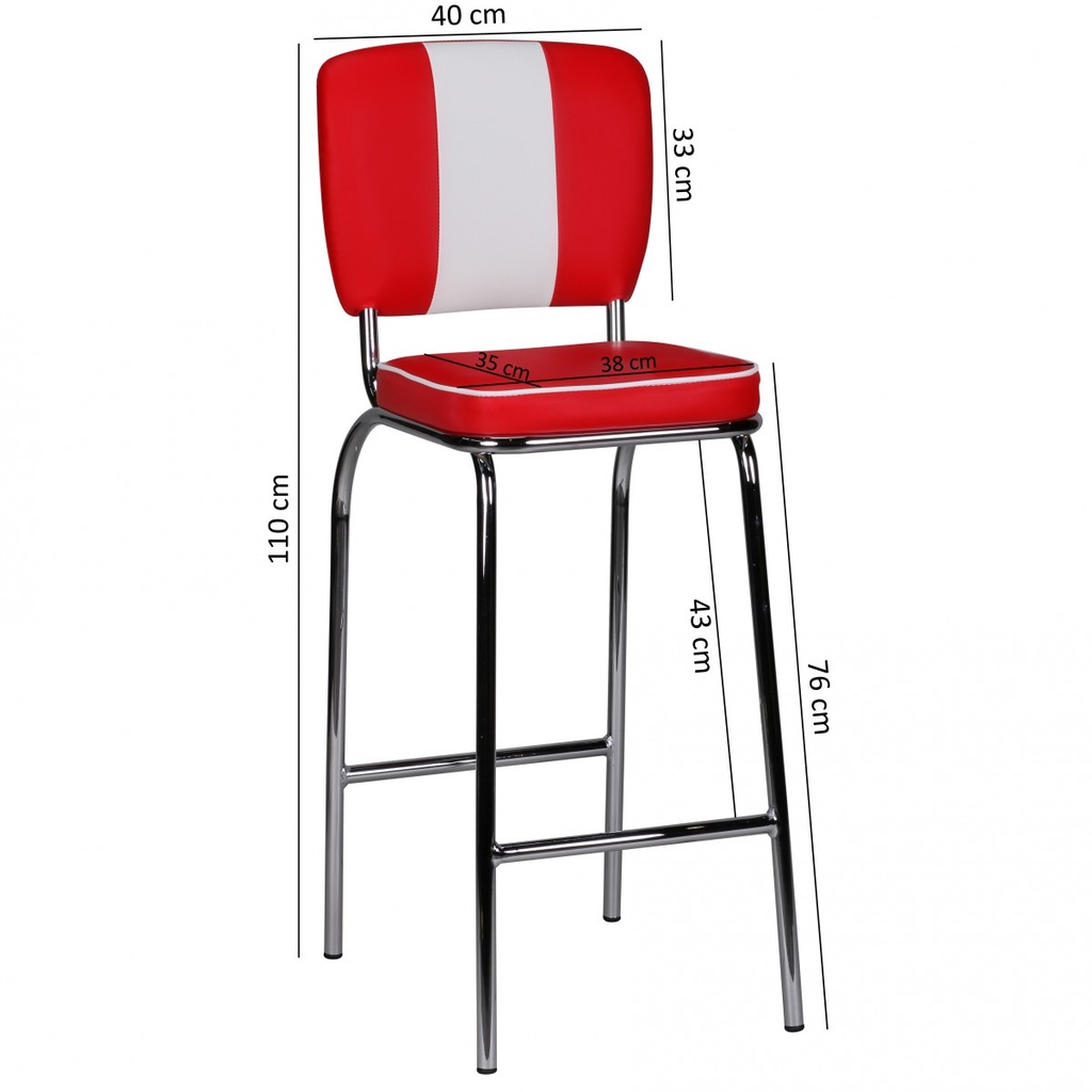 Chaise de bar American Diner années 50 rétro rouge blanc_02