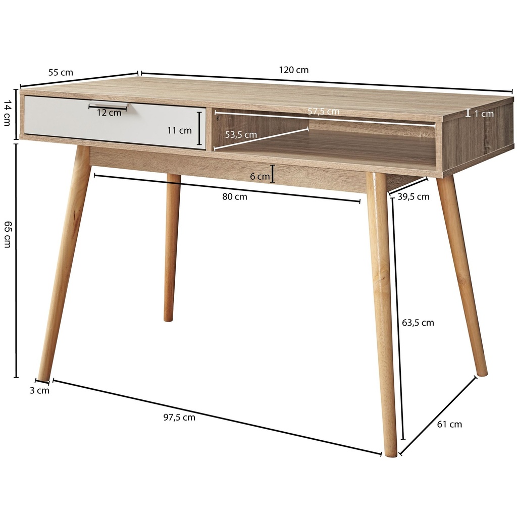 Bureau design avec tiroir Table de bureau SAMO Sonoma / blanc 120 cm_03