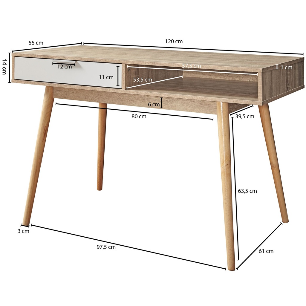 Bureau design avec tiroir Table de bureau SAMO Sonoma / blanc 120 cm_07