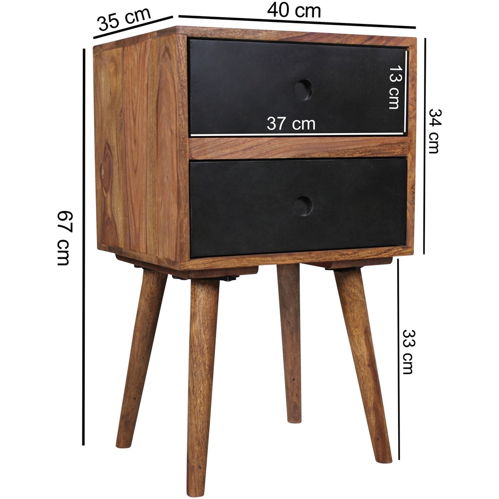 Console de nuit rétro REPA / table de chevet en bois de sheesham avec 2 tiroirs marron foncé / noir_03