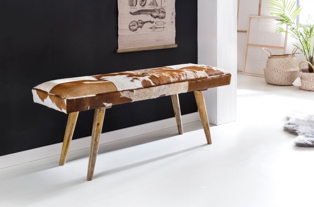 Banc peau de chèvre / bois massif 120 x 40 x 52 cm, marron_02