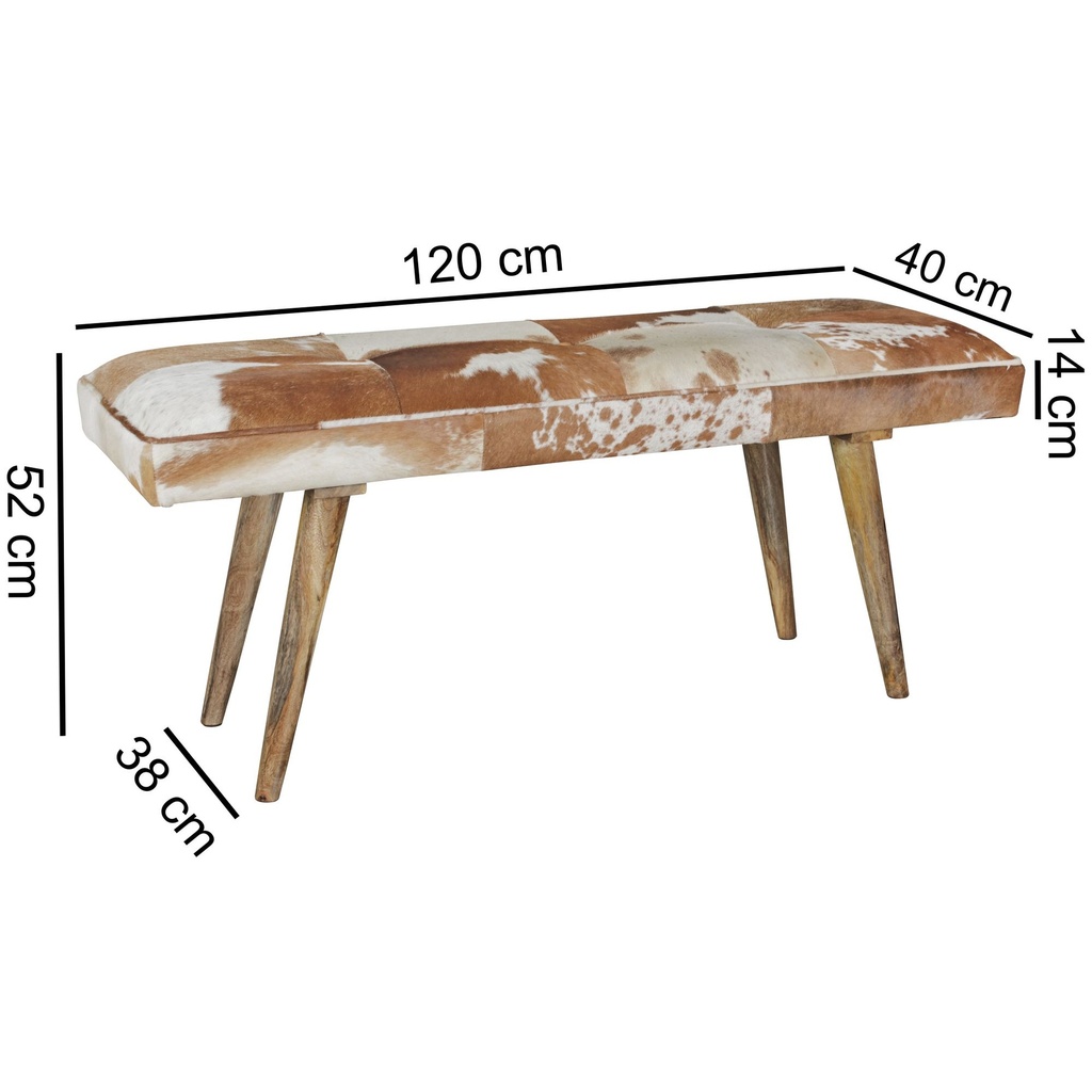 Banc peau de chèvre / bois massif 120 x 40 x 52 cm, marron_03