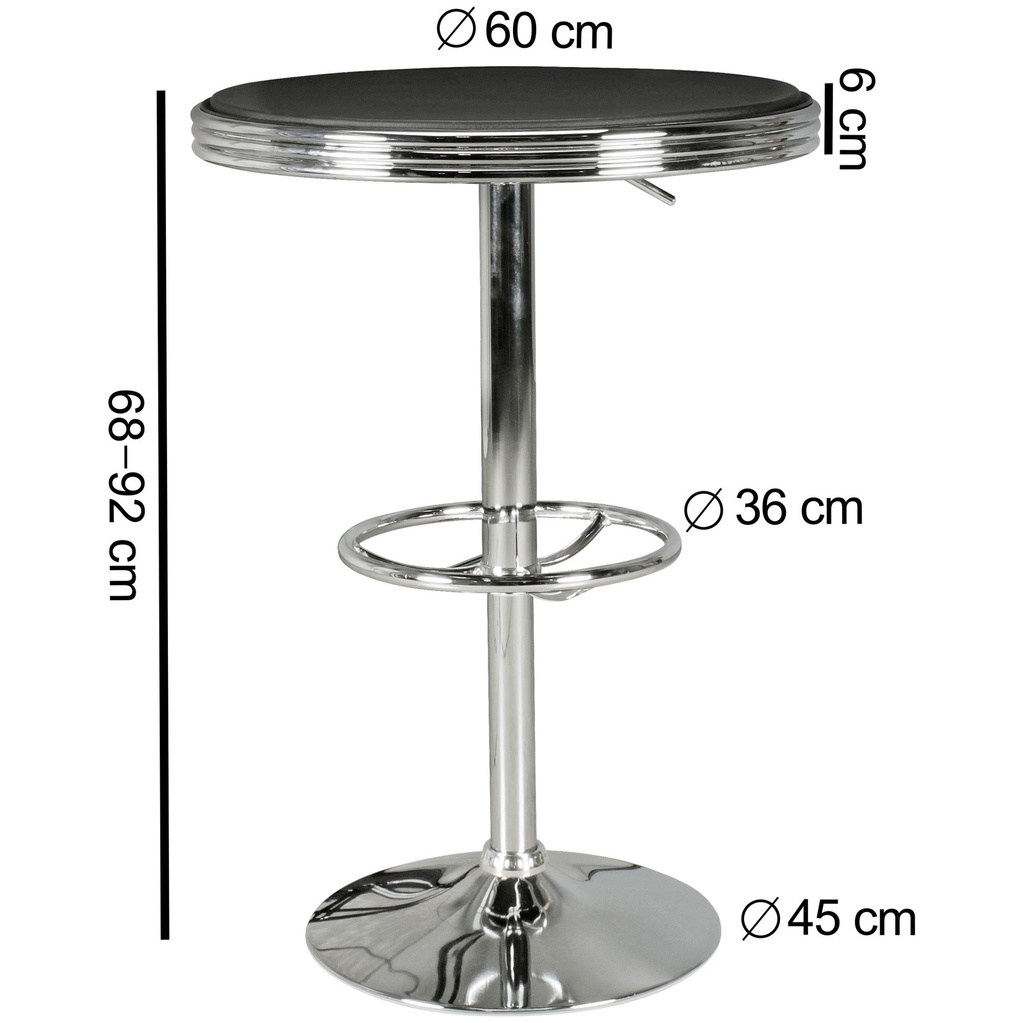 American Diner table de bar Elvis ronde Ø 60 cm en aluminium revêtement en simili cuir noir/argent_01