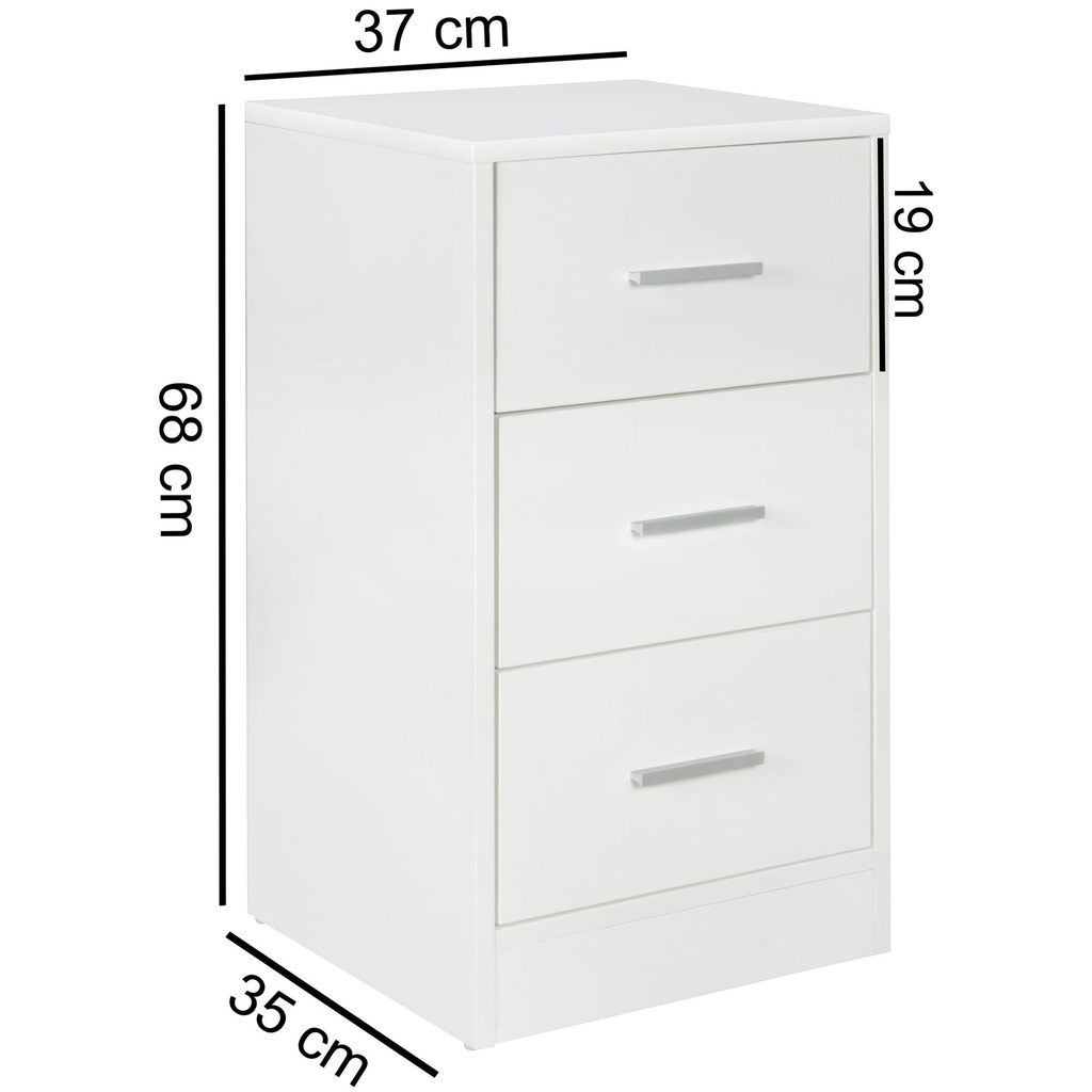 Console de nuit OLAV bois moderne avec 3 tiroirs blanc, 37,5 x 68 x 35 cm_02