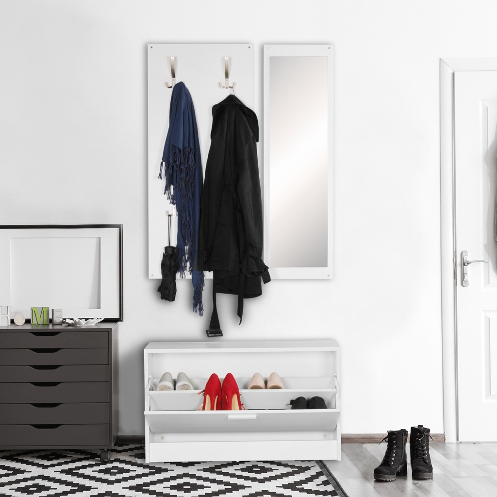 JANA armoire murale avec miroir et meuble à chaussures en aggloméré blanc_01
