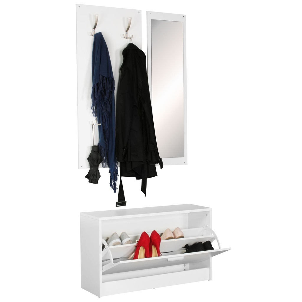 JANA armoire murale avec miroir et meuble à chaussures en aggloméré blanc_03