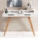 Bureau 110 x 85 x 60 cm Table de travail scandinave en bois MDF blanc mat, table d'ordinateur portable design avec passage de câbles_01