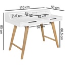 Bureau 110 x 85 x 60 cm Table de travail scandinave en bois MDF blanc mat, table d'ordinateur portable design avec passage de câbles_03