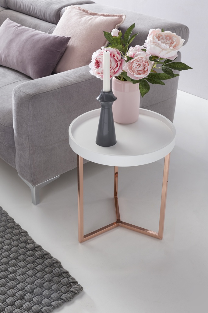 Design table d'appoint blanc / cuivre ø 40 cm, bois métal, avec plateau, moderne, ronde_03