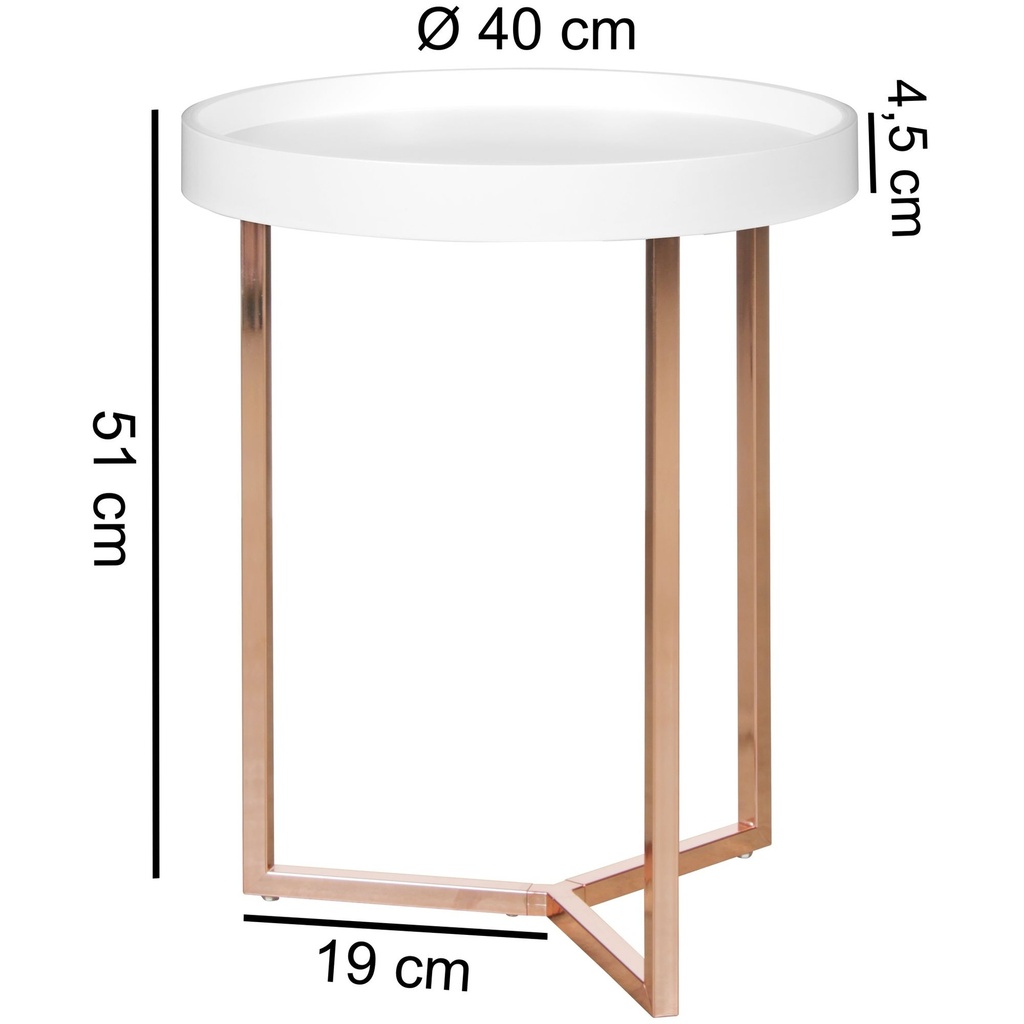 Design table d'appoint blanc / cuivre ø 40 cm, bois métal, avec plateau, moderne, ronde_04