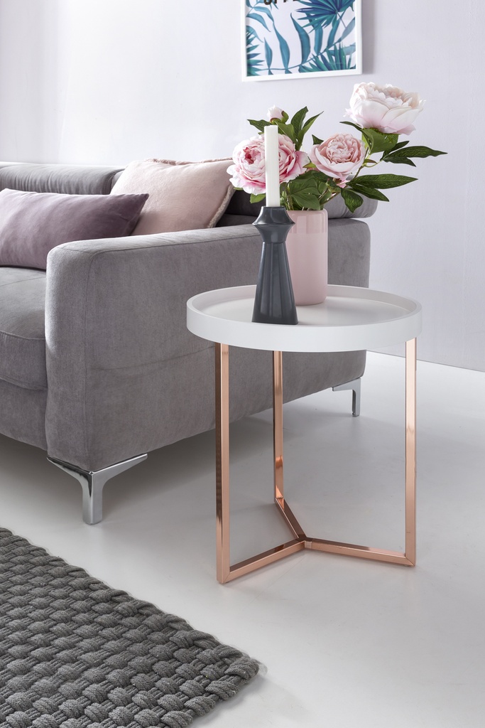 Design table d'appoint blanc / cuivre ø 40 cm, bois métal, avec plateau, moderne, ronde_05