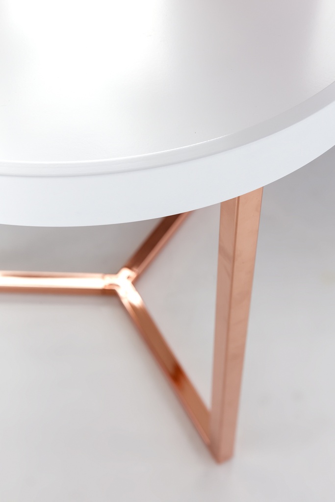 Design table d'appoint blanc / cuivre ø 40 cm, bois métal, avec plateau, moderne, ronde_06