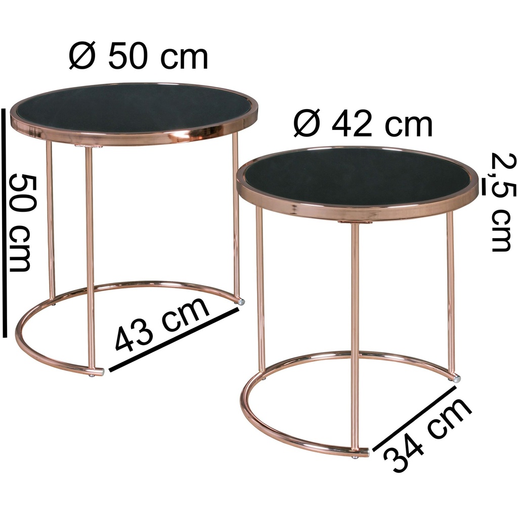 Design set de 2 tables gigognes ø 42 cm / 45 cm métal verre noir / cuivre_03