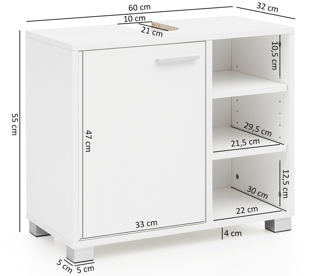 Meuble vasque 60x55x32cm meuble de salle de bain blanc avec porte_03