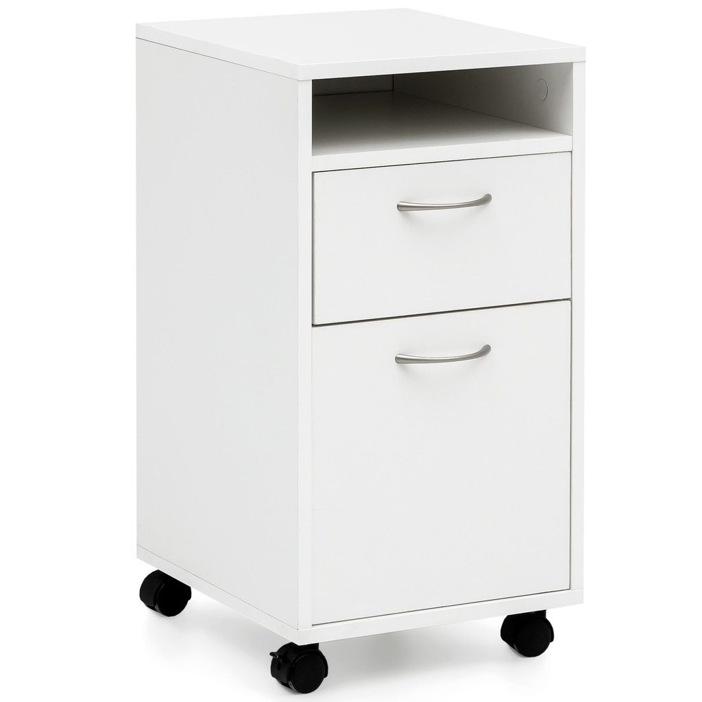 Conteneur roulant blanc 33x63x38 cm meuble bas de bureau bois_08