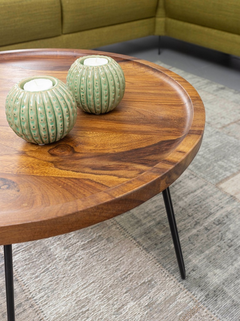 Table basse en bois massif Sheesham 60x45x60 cm, ronde, avec pieds en épingle à cheveux, en bois et métal_05