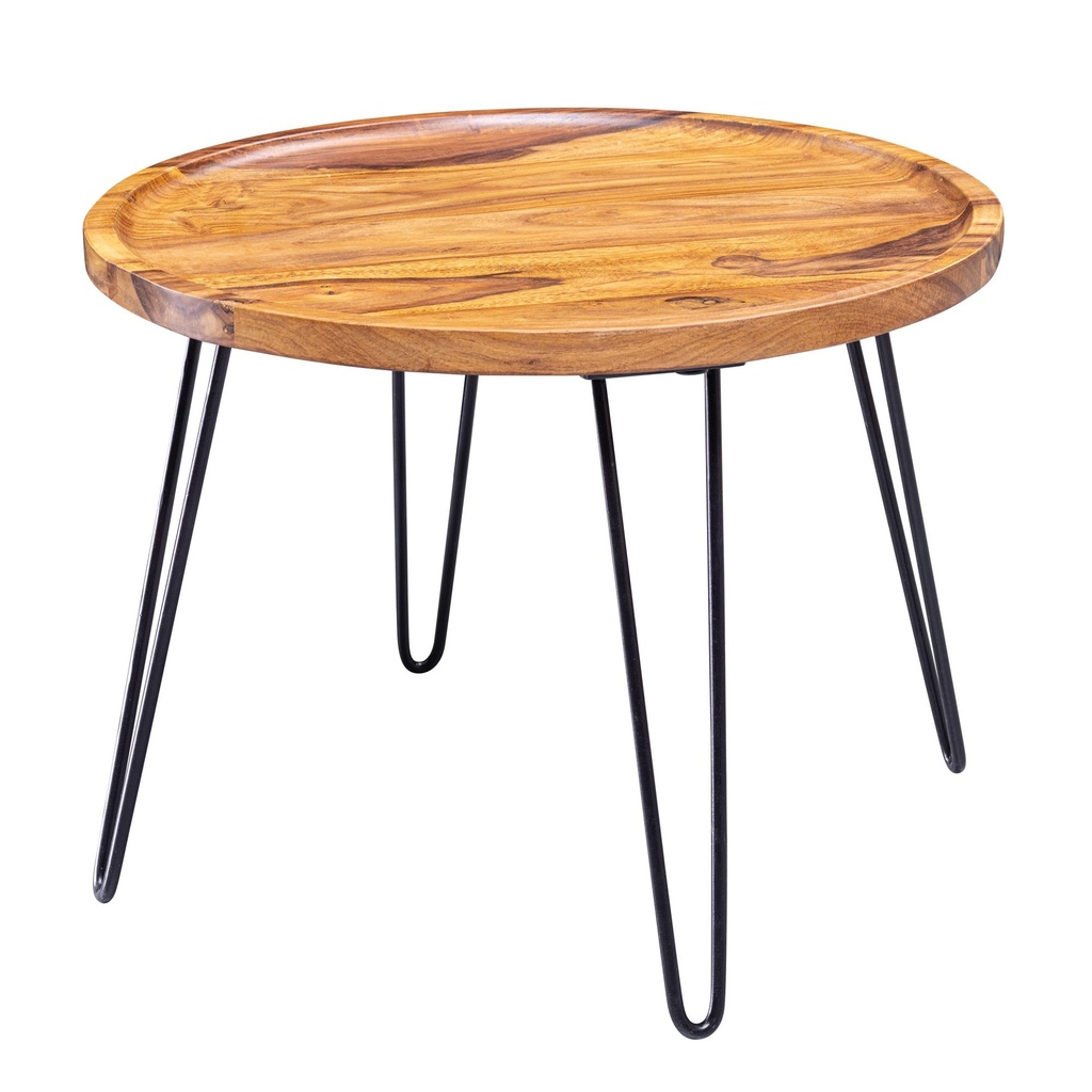 Table basse en bois massif Sheesham 60x45x60 cm, ronde, avec pieds en épingle à cheveux, en bois et métal_06