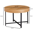 Table basse Design ronde Ø 69 cm aspect chêne avec espace de rangement, avec pieds en métal_03