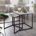 Design table d'appoint, lot de 2, aspect marbre blanc, structure de table noire_01