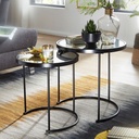 Design table d'appoint ronde Ø 50/42 cm - 2 parties noir avec verre miroir_01