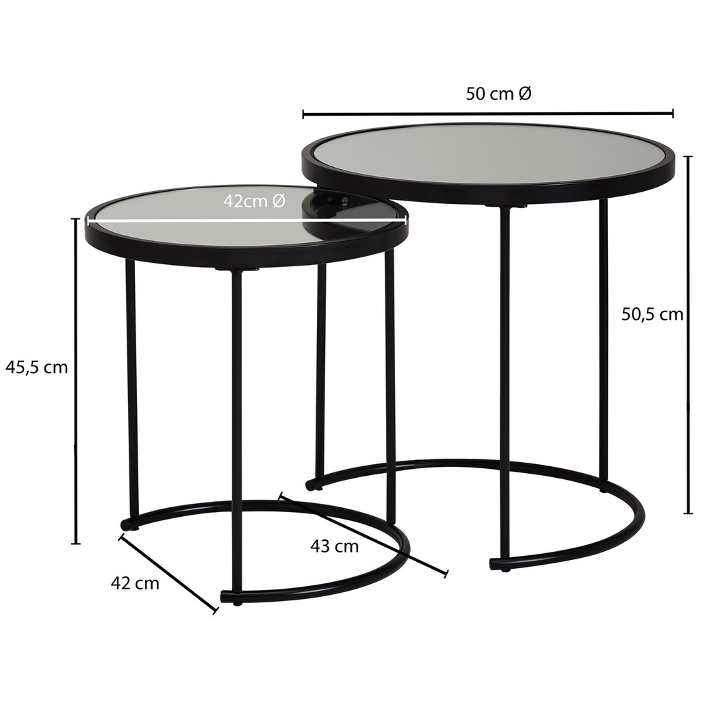 Design table d'appoint ronde Ø 50/42 cm - 2 parties noir avec verre miroir_03
