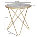 Design table d'appoint aspect marbre blanc rond Ø55 cm structure en métal doré_03