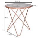 Design table d'appoint aspect marbre blanc ronde Ø55 cm structure en métal cuivré_03