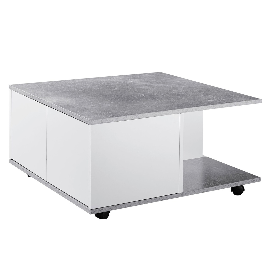 Table basse Design 70x70 cm gris ciment / blanc, avec 2 tiroirs et 2 compartiments_07