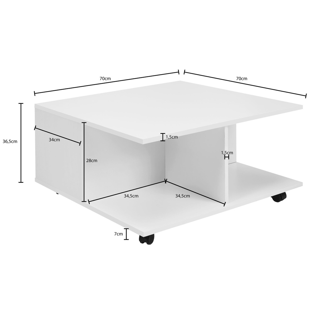 Table basse Design 70x70 cm blanche, avec 2 tiroirs et 2 compartiments_02