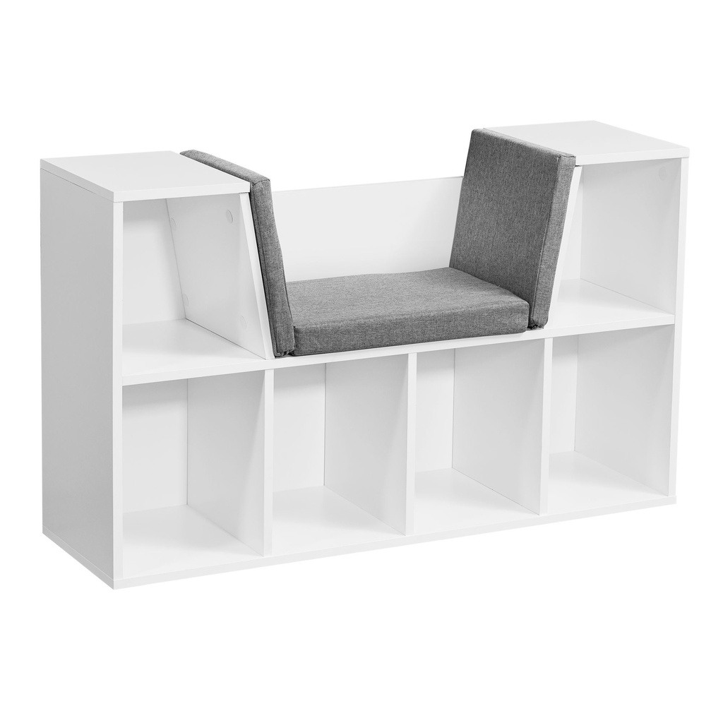 Design étagère avec assise 101,5 x 61,5 x 30 cm blanc mat, avec housse de siège gris & avec 6 compartiments_06