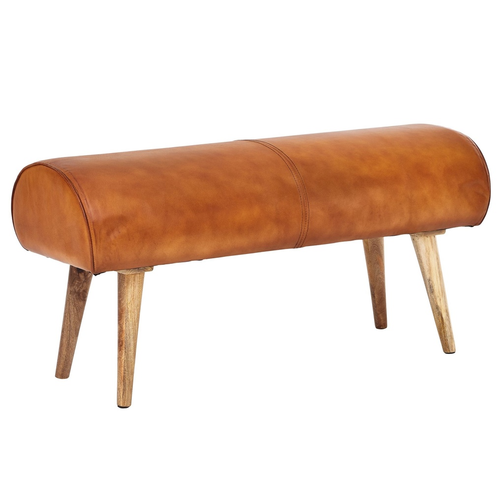 Banc en cuir véritable / banc en bois massif 100x53x40 cm, marron_06