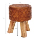 Tabouret cuir véritable / bois massif 35x46x35 cm moderne rond_03