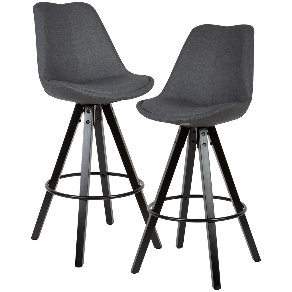 Lot de 2 tabourets de bar anthracite/noir, tissu/bois massif scandinave 2 pièces avec dossier hauteur d'assise 77 cm_01