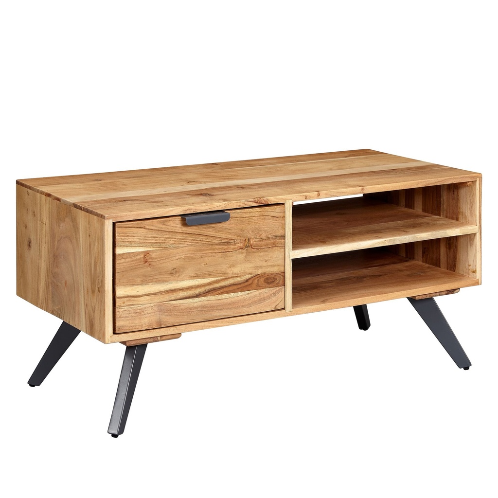 Table basse 95x45x45 cm table de salon en acacia rectangulaire en bois massif, table en bois avec espace de rangement, table de canapé avec tiroir_09