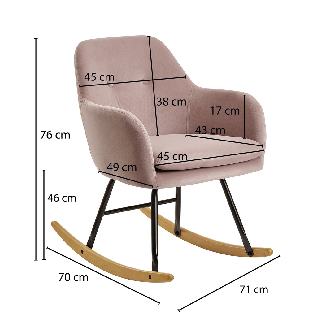 Rocking chair rose 71x76x70cm design velours / bois_02