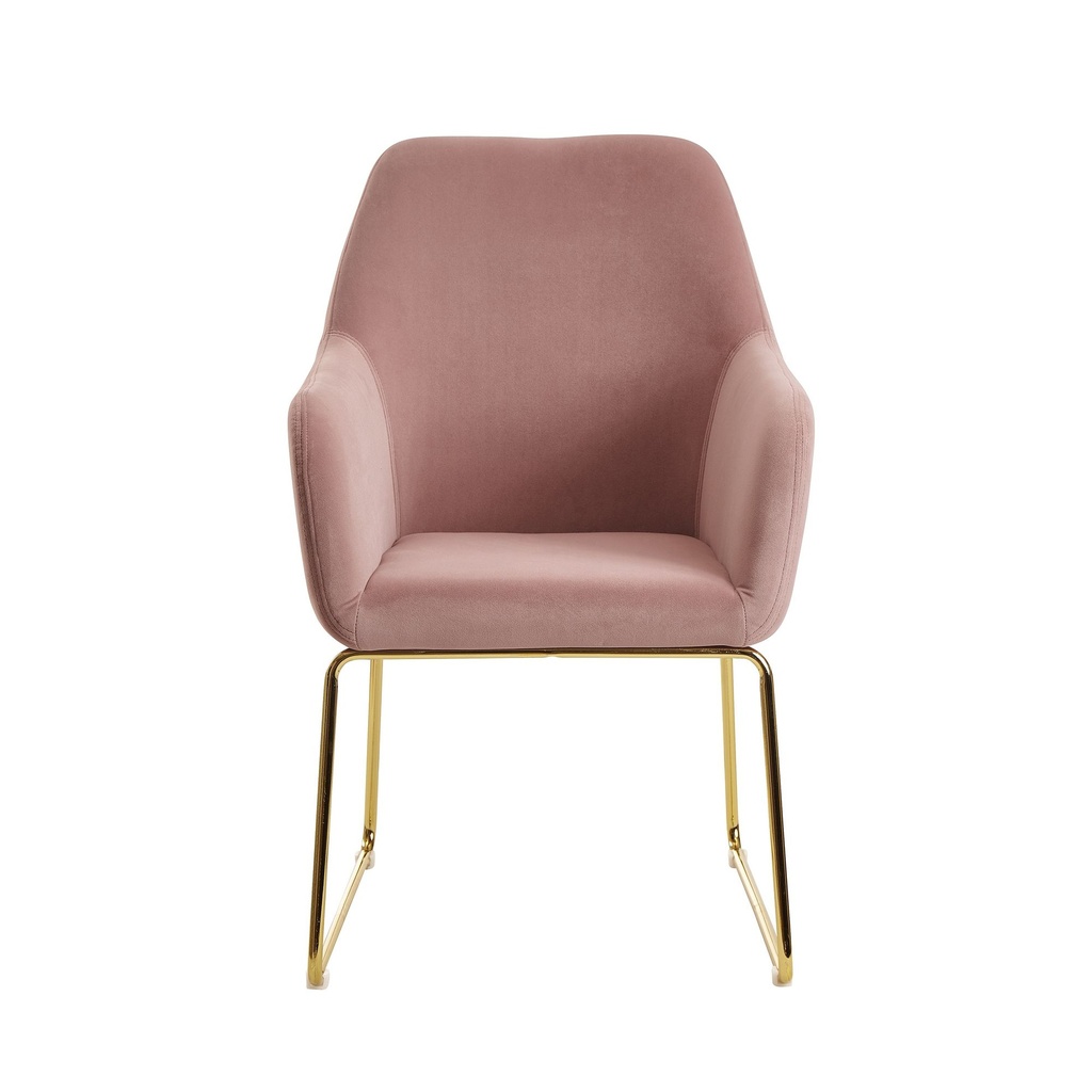 Chaise de salle à manger en velours rose avec pieds dorés, tissu / métal, rembourrée_01