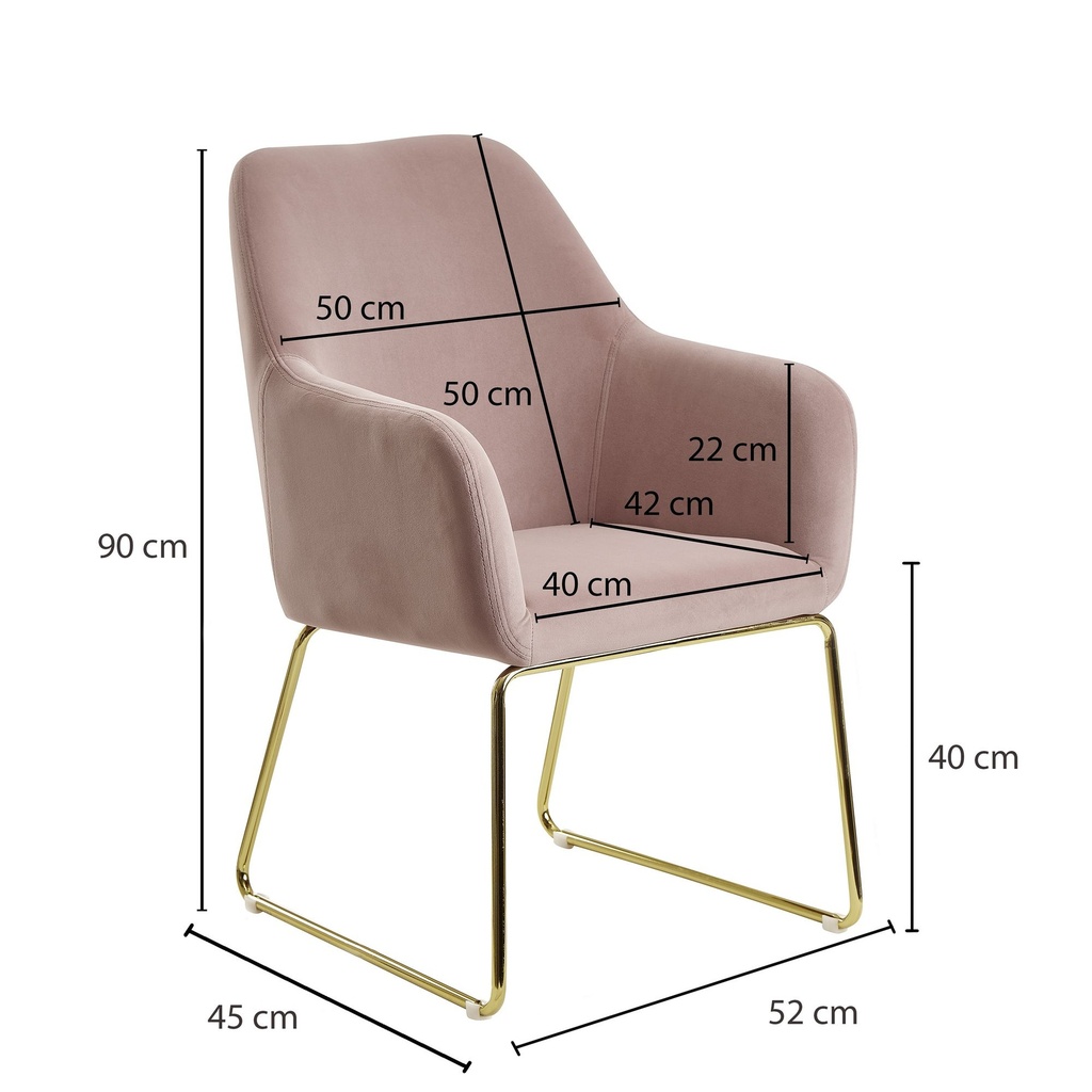 Chaise de salle à manger en velours rose avec pieds dorés, tissu / métal, rembourrée_02