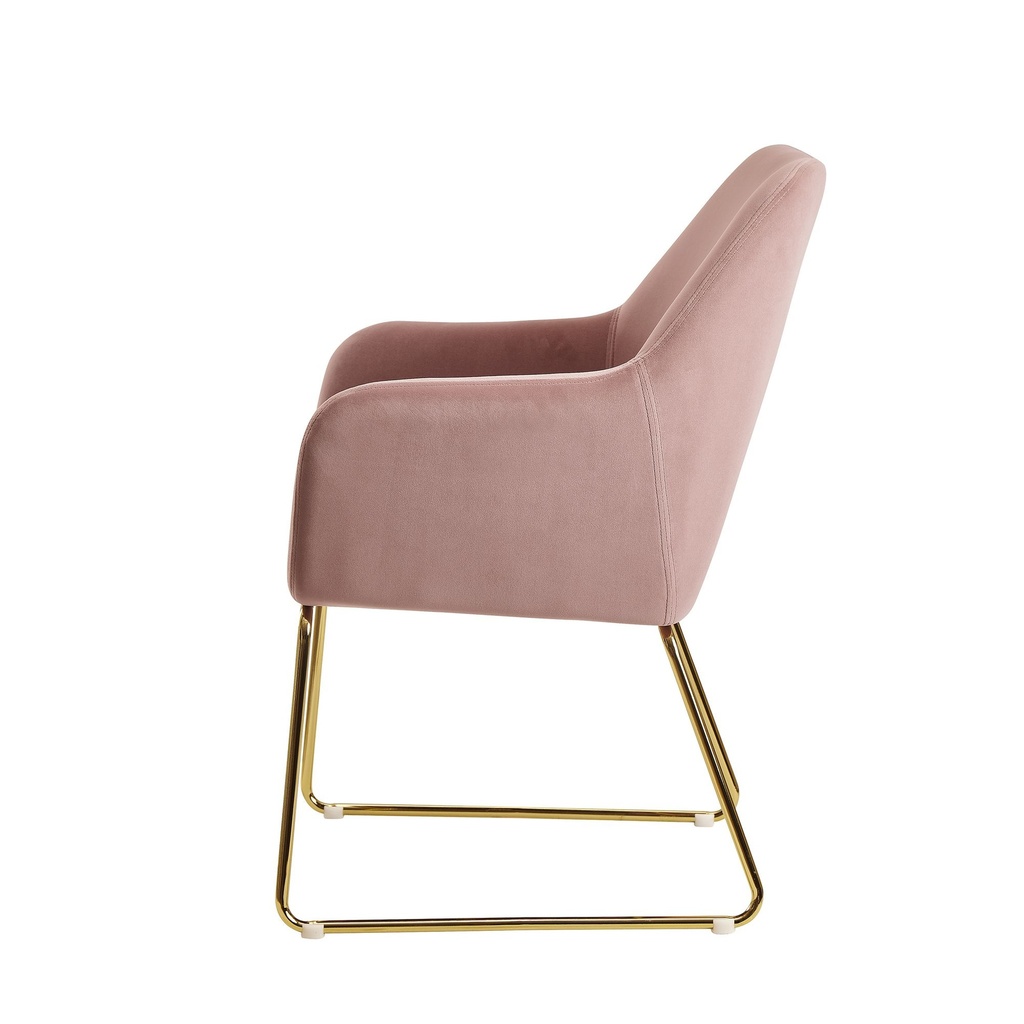 Chaise de salle à manger en velours rose avec pieds dorés, tissu / métal, rembourrée_03