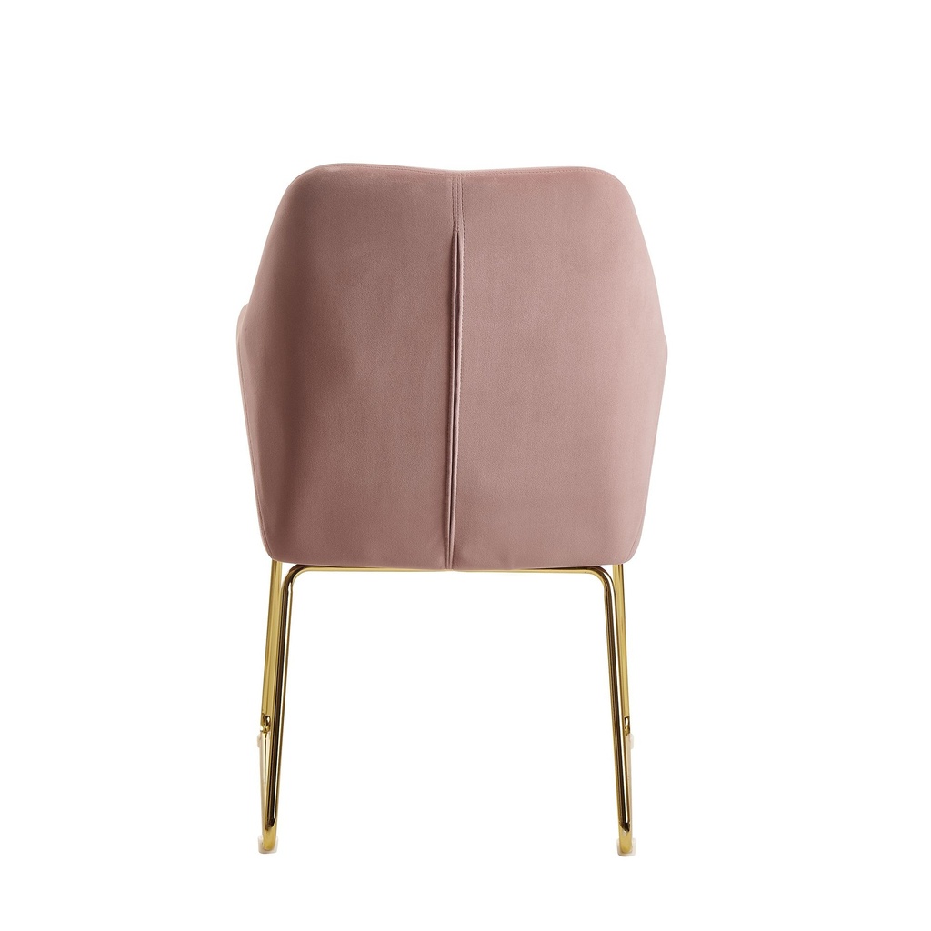 Chaise de salle à manger en velours rose avec pieds dorés, tissu / métal, rembourrée_05