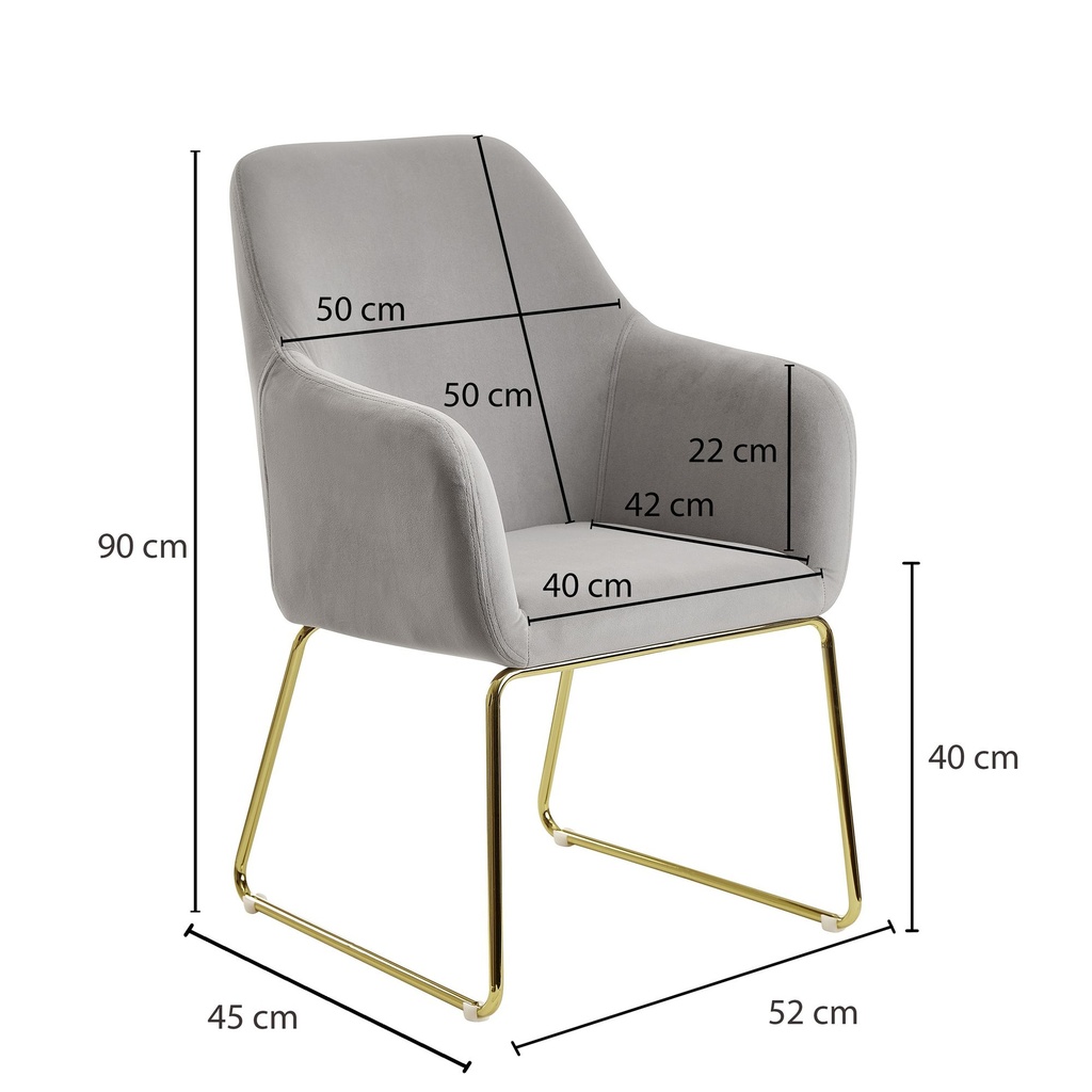 Chaise de salle à manger en velours gris clair avec pieds dorés_02