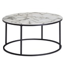 Table basse ronde 80 x 40 x 80 cm aspect marbre blanc, avec structure en métal noir_06